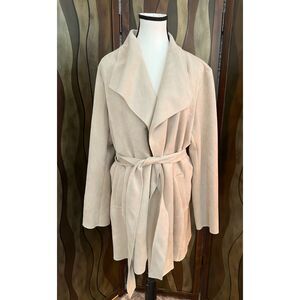 Magaschoni Cream Belted Faux Suede Trench Coat. Size XL.